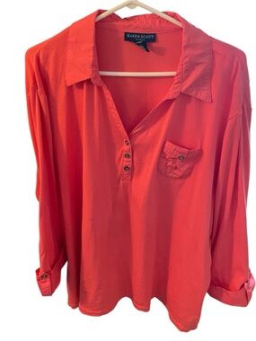 Karen Scott Women's Vibrant Orange Button Down Shirt Plus 3X